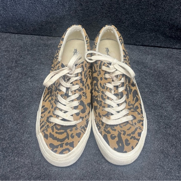 Madewell Sidewalk Sneakers Size 7 Brown White Leopard Print Low Top Lace Up - Picture 1 of 9